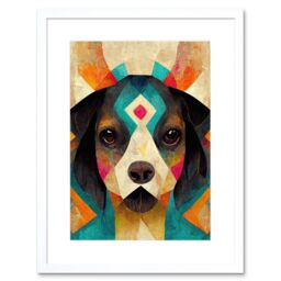 "Artery8 Wall Art Print Quirky Boho Abstract Modern Shaman Guru Dog Artwork Framed 9X7 Inch in White - Size: W7"" x H9""" - thumbnail 1