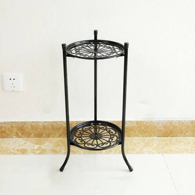 KORVIXA Vintage Metal Plant Stand 2 Tier Flower Shelf in Black - image 1