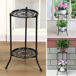 KORVIXA Vintage Metal Plant Stand 2 Tier Flower Shelf in Black - thumbnail 3
