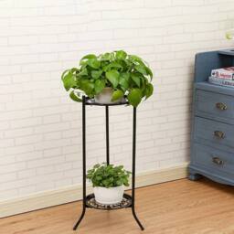 KORVIXA Vintage Metal Plant Stand 2 Tier Flower Shelf in Black - thumbnail 5