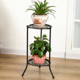 KORVIXA Vintage Metal Plant Stand 2 Tier Flower Shelf in Black - thumbnail 4