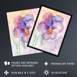 "Artery8 Single Pansy Modern Watercolour Purple Floral Wall Art Print - Size: W24"" x H32""" - thumbnail 2