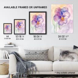 "Artery8 Single Pansy Modern Watercolour Purple Floral Wall Art Print - Size: W24"" x H32""" - thumbnail 3