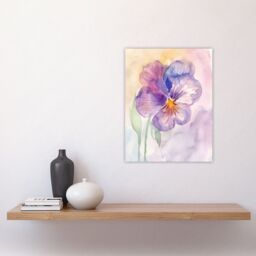 "Artery8 Single Pansy Modern Watercolour Purple Floral Wall Art Print - Size: W24"" x H32""" - thumbnail 4