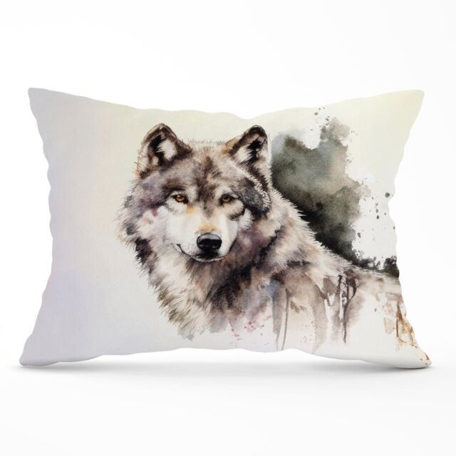 Warren Reed - Designer Loyal Wolf Watercolour Cushions in Brown - Size: 60 cm x 60 cm - image 1
