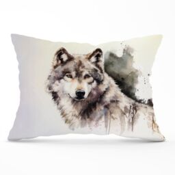 Warren Reed - Designer Loyal Wolf Watercolour Cushions in Brown - Size: 60 cm x 60 cm - thumbnail 1