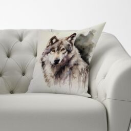 Warren Reed - Designer Loyal Wolf Watercolour Cushions in Brown - Size: 60 cm x 60 cm - thumbnail 3