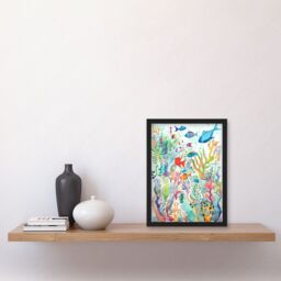 Artery8 Aquatic Scene Marine Life Folk Art Watercolour Painting Artwork Framed Wall Art Print A4 in Black - thumbnail 2