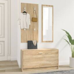 Berkfield Home Stylish 3-in-1 Shoe Cabinet Set Sonoma Oak Engineered Wood in Brown