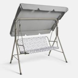 OHS Geo Print Garden Swing Chair Outdoor Hanging 3 Seater Bench Sun Shade in Grey - thumbnail 6