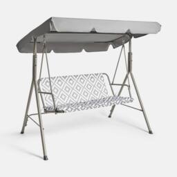 OHS Geo Print Garden Swing Chair Outdoor Hanging 3 Seater Bench Sun Shade in Grey - thumbnail 5