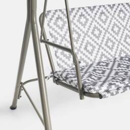 OHS Geo Print Garden Swing Chair Outdoor Hanging 3 Seater Bench Sun Shade in Grey - thumbnail 7
