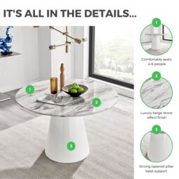 FurnitureboxUK Palma 120cm 6-Seater Round Pedestal Dining Table In Multiple Finishes in Off-White - thumbnail 5