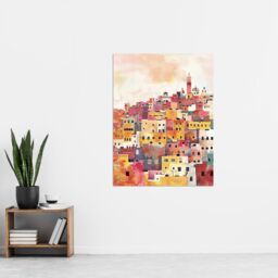 "Artery8 Morocco Skyline Colourful Watercolour Cityscape Wall Art Print in Orange - Size: W24"" x H32""" - thumbnail 4