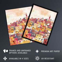 "Artery8 Morocco Skyline Colourful Watercolour Cityscape Wall Art Print in Orange - Size: W24"" x H32""" - thumbnail 2