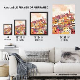 "Artery8 Morocco Skyline Colourful Watercolour Cityscape Wall Art Print in Orange - Size: W24"" x H32""" - thumbnail 3