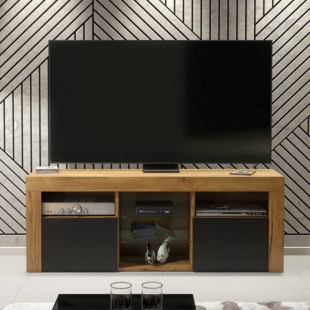 Creative Furniture Pulse TV Unit 145cm - Dark Oak with Black Matt Doors in Dark Brown - image 1