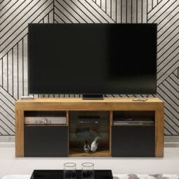 Creative Furniture Pulse TV Unit 145cm - Dark Oak with Black Matt Doors in Dark Brown - thumbnail 1