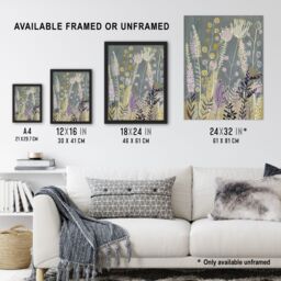 "Artery8 Spring Wildflower Meadow Artwork Floral Nature Framed Art Print in Grey - Size: W12"" x H16""" - thumbnail 3