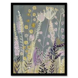 "Artery8 Spring Wildflower Meadow Artwork Floral Nature Framed Art Print in Grey - Size: W12"" x H16""" - thumbnail 1