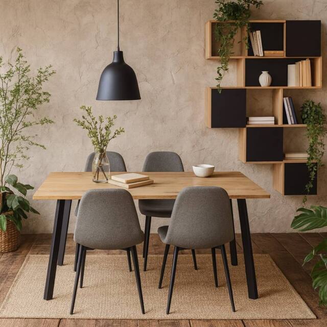 Wyld Haus Wellington Dining Set Natural Oak Effect Table Black Legs 4 Chairs - image 1