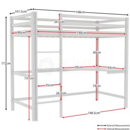 Home Discount Vida Designs Sydney Bunk Bed Frame With Desk Kids Bedroom Furniture in White - Size: Single - thumbnail 2