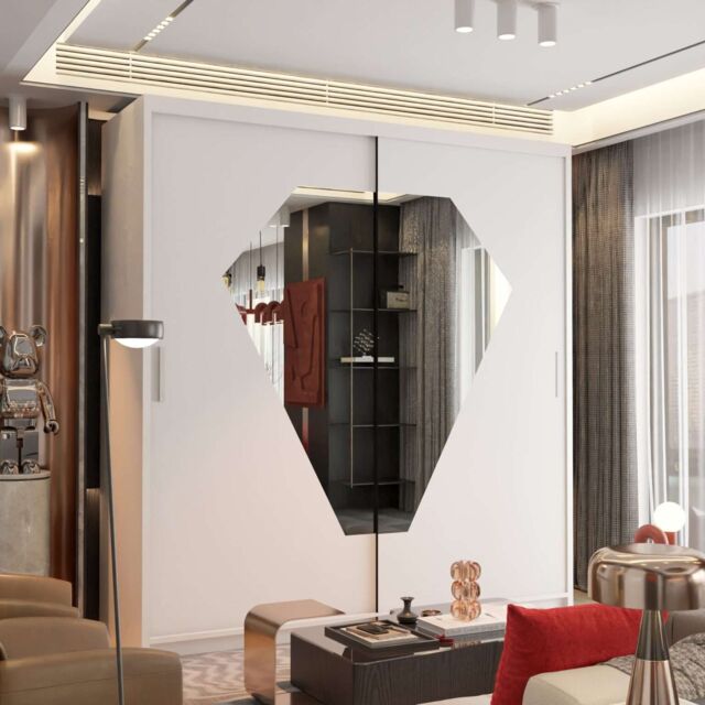 Sliding Wardrobes 4U Modern Double Sliding Wardrobe with LED Light W 150 x H 217 x D 62 in White - image 1
