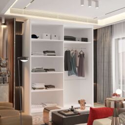 Sliding Wardrobes 4U Modern Double Sliding Wardrobe with LED Light W 150 x H 217 x D 62 in White - thumbnail 3