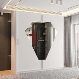 Sliding Wardrobes 4U Modern Double Sliding Wardrobe with LED Light W 150 x H 217 x D 62 in White - thumbnail 2