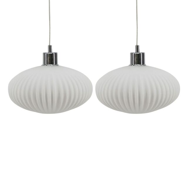 First Choice Lighting Set of 2 Baton - White Ribbed Glass Easy Fit Pendant Shades - image 1