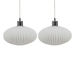 First Choice Lighting Set of 2 Baton - White Ribbed Glass Easy Fit Pendant Shades - thumbnail 1