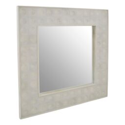 Orsina White Square Wall Mirror, Weathered Mango Wood Frame with Dimpled Texture, Accent Mirror - thumbnail 4