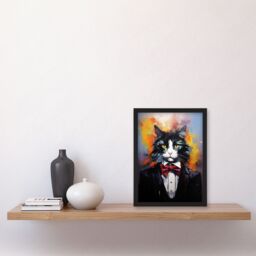 "Artery8 Wall Art Print Tuxedo Cat Lover Gift Black White Pet Portrait Artwork Painting Art Framed - Size: W12"" x H16""" - thumbnail 4