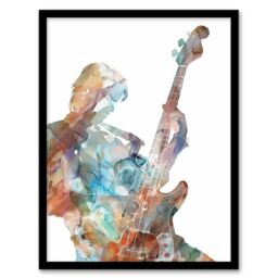 "Artery8 Bass Player Musician Bassist Watercolour Painting Framed Art Print in White - Size: W12"" x H16""" - thumbnail 1