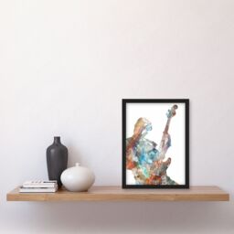 "Artery8 Bass Player Musician Bassist Watercolour Painting Framed Art Print in White - Size: W12"" x H16""" - thumbnail 4