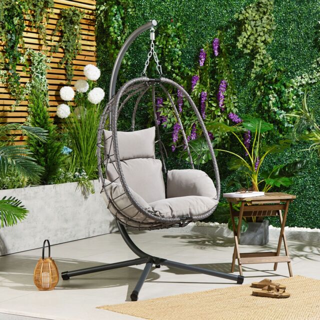 VonHaus Rattan Garden Hanging Egg Chair in Grey - image 1