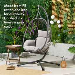 VonHaus Rattan Garden Hanging Egg Chair in Grey - thumbnail 3
