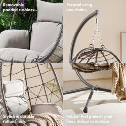 VonHaus Rattan Garden Hanging Egg Chair in Grey - thumbnail 5