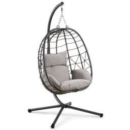 VonHaus Rattan Garden Hanging Egg Chair in Grey - thumbnail 2