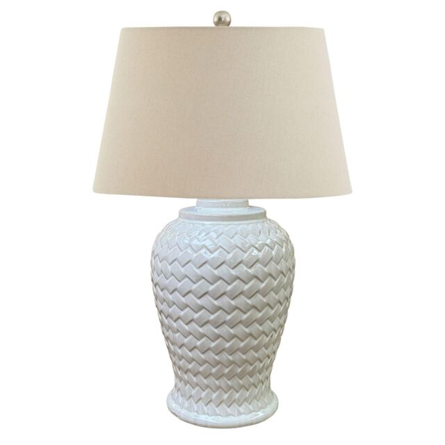 Hill Interiors Woven Ceramic Table Lamp (UK Plug) in White