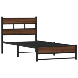Berkfield Home Metal Bed Frame without Mattress Brown Oak 75x190 cm Small Single - thumbnail 3