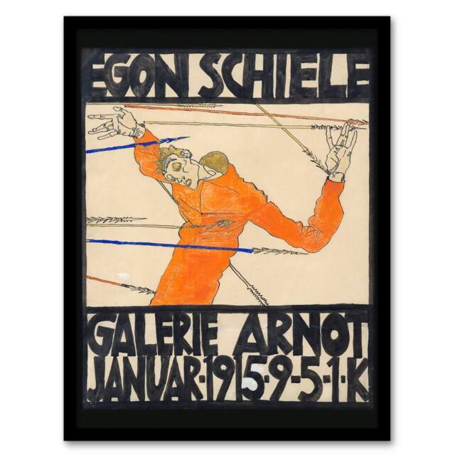 Artery8 Egon Schiele Framed Wall Art Galerie Arnot 1915 Exhibition Poster in Orange - Size: A4 - image 1