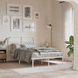 Berkfield Home Metal Bed Frame without Mattress with Headboard White 120x200cm - Size: Small Double - thumbnail 1