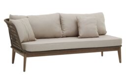 Orsina Rattan Chaise Lounge, Wooden Airy Chaise Lounge for Living Room, Bedroom, Lounger with Grey Cushioning in Cream - thumbnail 4