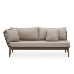 Orsina Rattan Chaise Lounge, Wooden Airy Chaise Lounge for Living Room, Bedroom, Lounger with Grey Cushioning in Cream - thumbnail 7