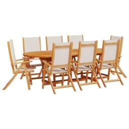 Berkfield Home 9 Piece Garden Dining Set Solid Wood Acacia & Textilene in Brown - thumbnail 2