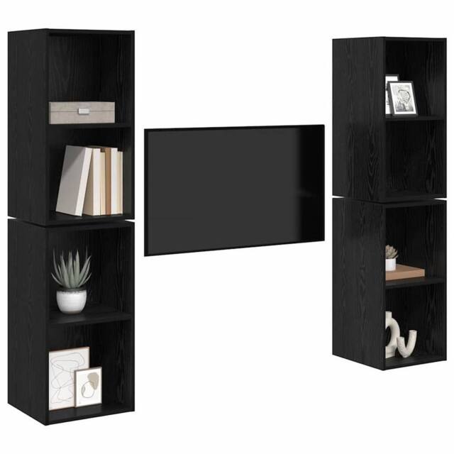 Berkfield Home Wall TV Cabinet 4 pcs Black oak 37 x 37 x 72 cm Engineered wood - image 1