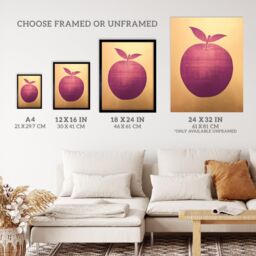 "Wee Blue Coo Wall Art Print Plum Apple On Gold Simple Colour Block Minimalist Kitchen Painting Art Framed - Size: W12"" x H16""" - thumbnail 3