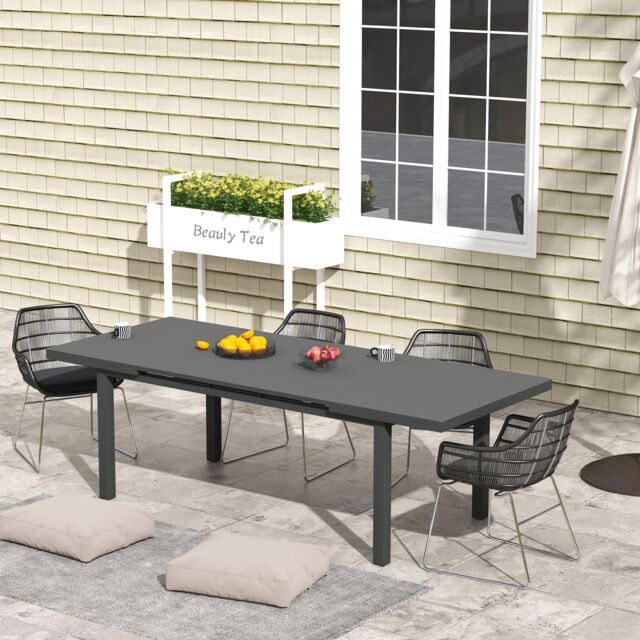 OUTSUNNY Extending Garden Table Outdoor for 6-8 People, Aluminium Frame in Charcoal - image 1