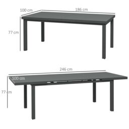 OUTSUNNY Extending Garden Table Outdoor for 6-8 People, Aluminium Frame in Charcoal - thumbnail 3